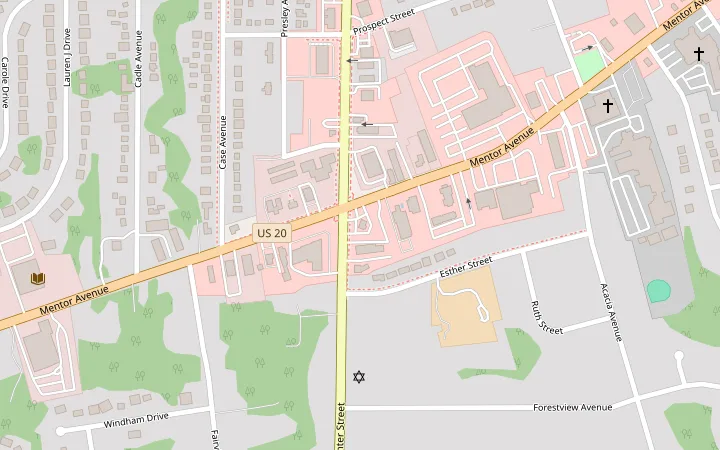 Street map of central Mentor, Ohio